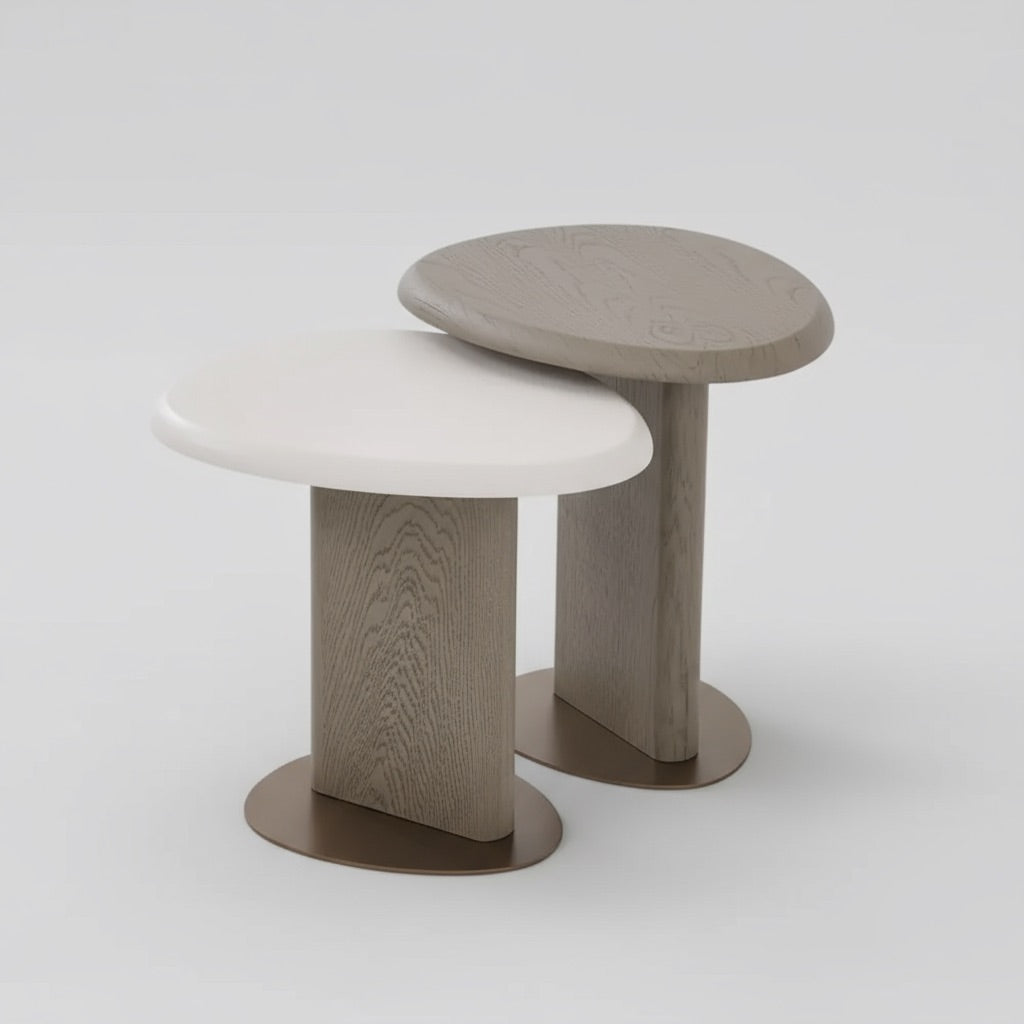 Ayla Nesting Table Set, White & Brown – Set of 2