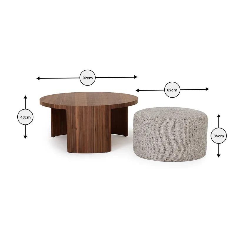 Togg 3-piece set – coffee table, stool &amp; side table, white &amp; brown 