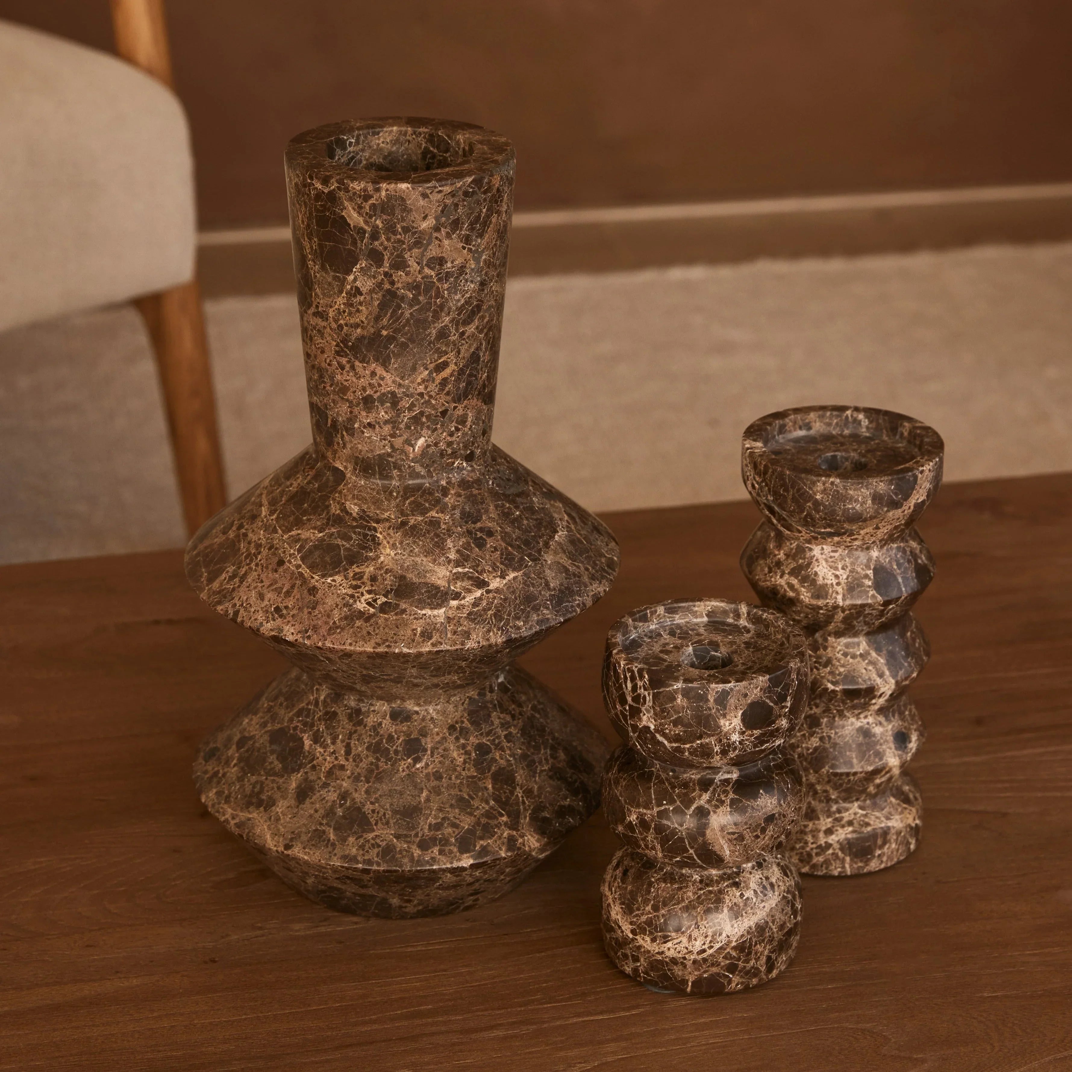 Rhombus Vase Dark Emperador H35 cm