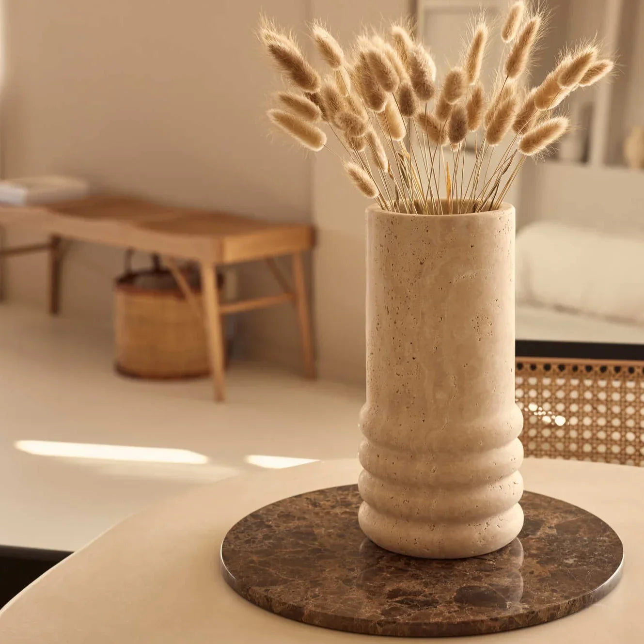 Travertine vase Molí Ø12×25 cm