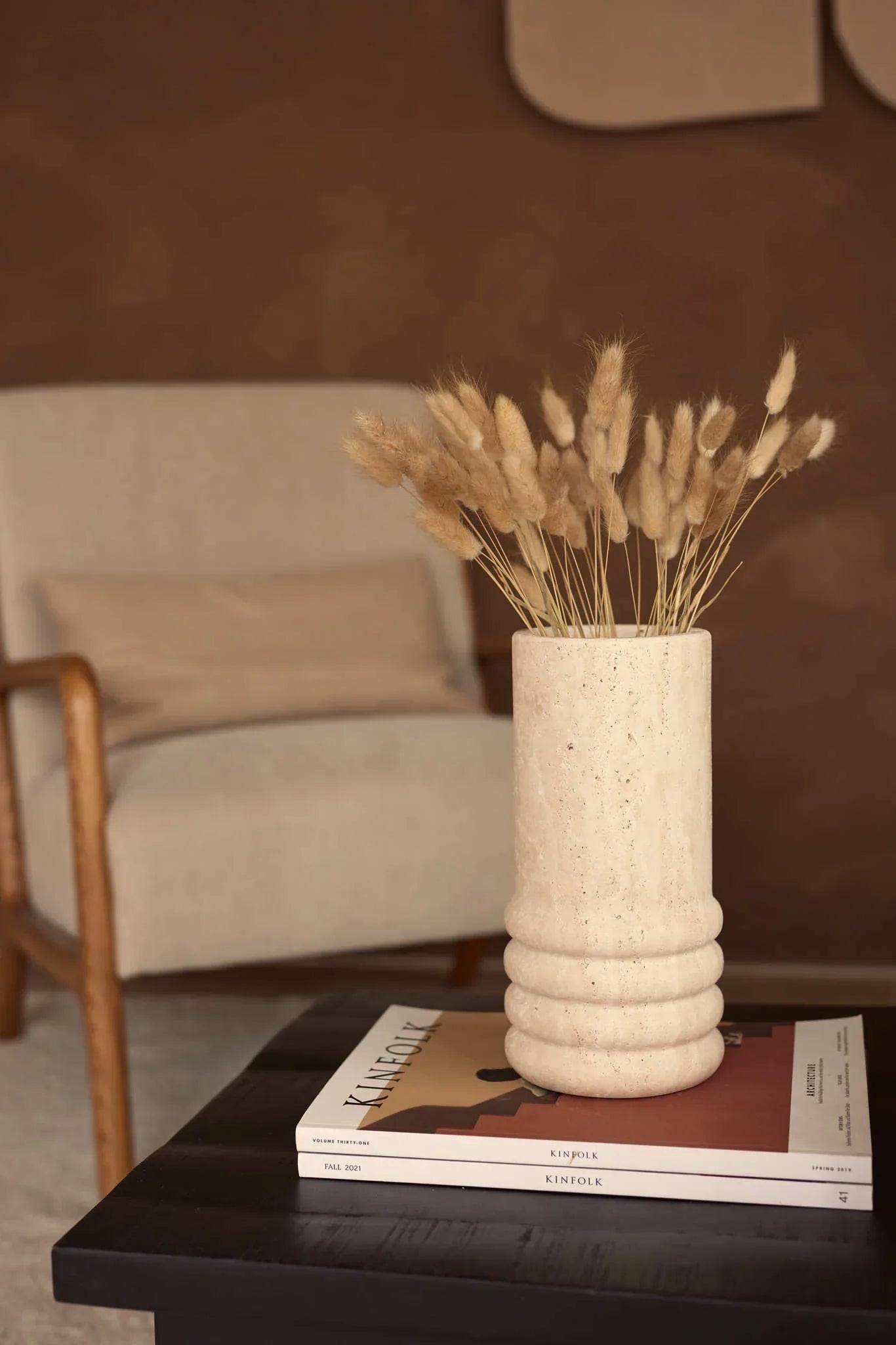 Travertine vase Molí Ø12×25 cm